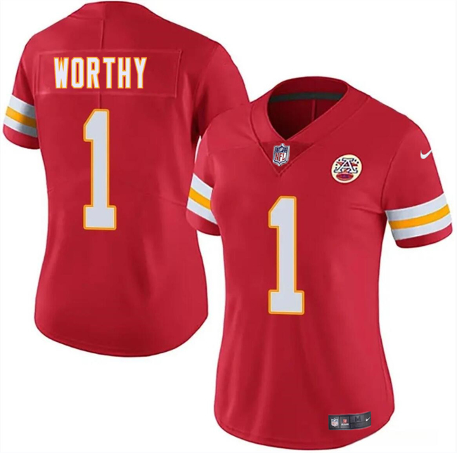 Women's Kansas City Chiefs #1 Xavier Worthy Red 2024 Draft Vapor Untouchable Limited Football Stitched Jersey(Run Small)
